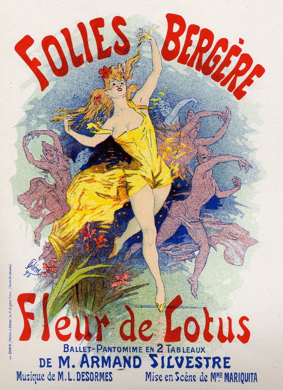 Kunst. Underholdning. Lotusblomst, ballett på Folies Bergeres, Paris. Plakat av Jules Cheret, Frankrike av Jules Cheret