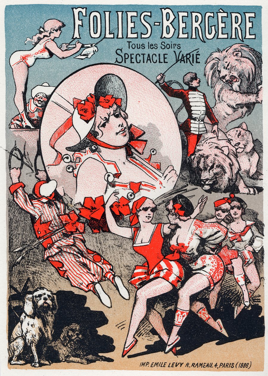 Kunst. Underholdning. Show på Folies Bergeres, Paris. Plakat av Jules Cheret, Frankrike av Jules Cheret