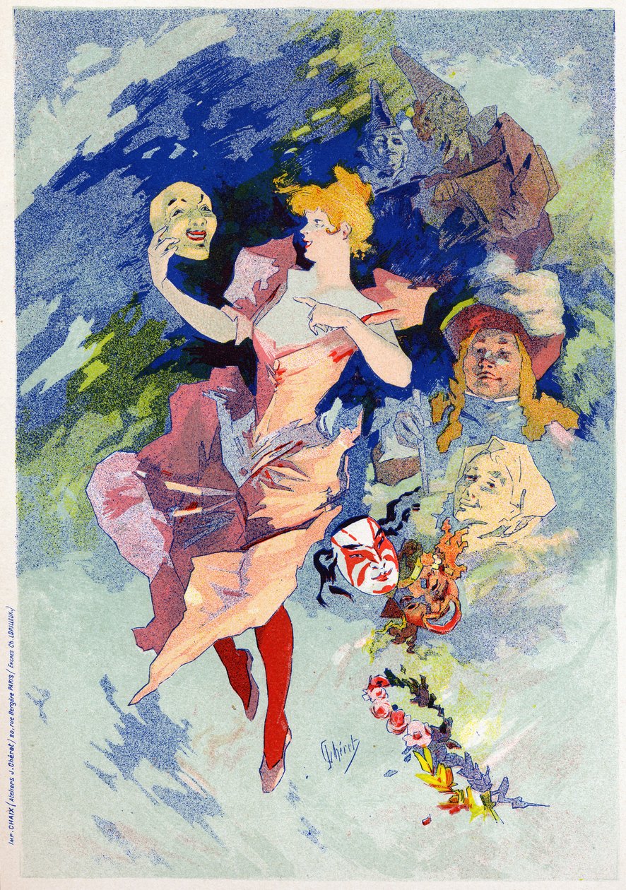 Kunst. Underholdning. Komedien. Allegori av Jules Cheret, Frankrike, ca. 1890 (plakat) av Jules Cheret