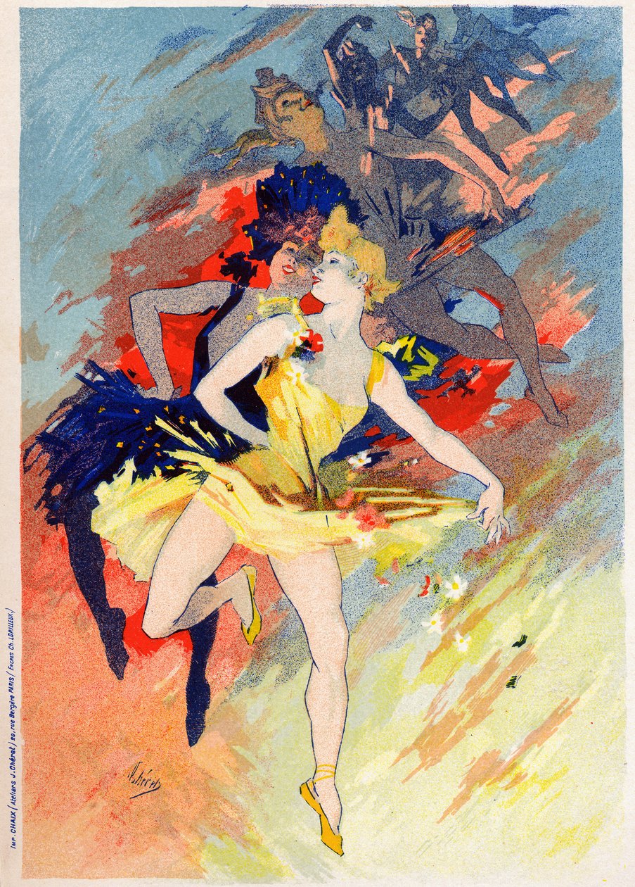 Kunst. Underholdning. Dansen. Allegori av Jules Cheret, Frankrike, ca. 1890 (plakat) av Jules Cheret