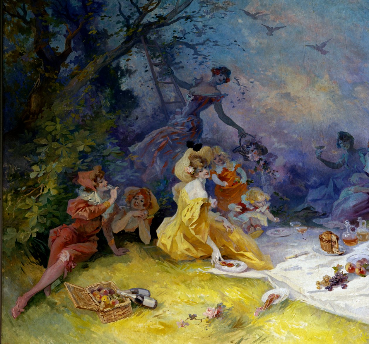 Frokost på gresset Scene av en landpiknik. Detalj. Maleri av Jules Cheret (1836-1932) Nice fra 1900-tallet, Musee Cheret av Jules Cheret