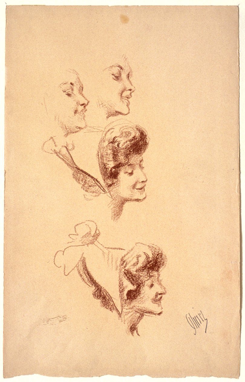 Vier Studien eines Frauenkopfes av Jules Cheret