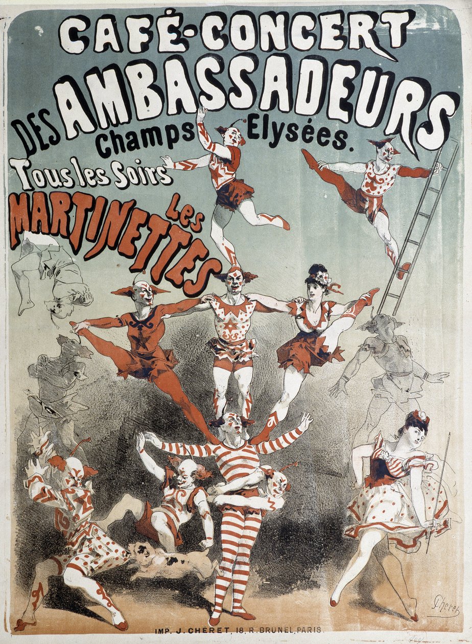 Martinettene på Cafe-Concert des Ambassadeurs - Plakat av Jules Cheret, sent på 1800-tallet av Jules Cheret