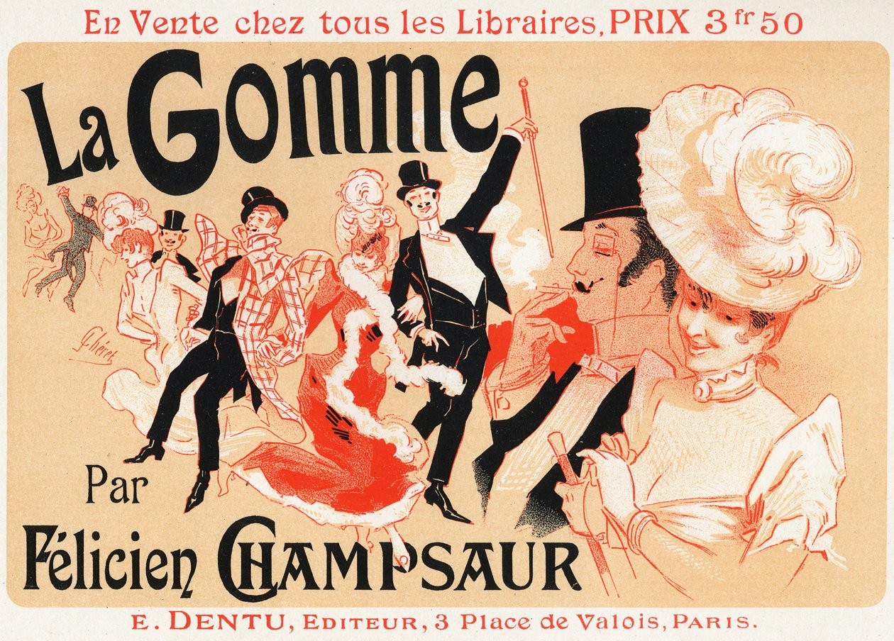 Livsstil. Bal i Paris. Plakat av Jules Cheret for stykket: La Gomme, av Felicien Champsaur, ca. 1889. (plakat) av Jules Cheret