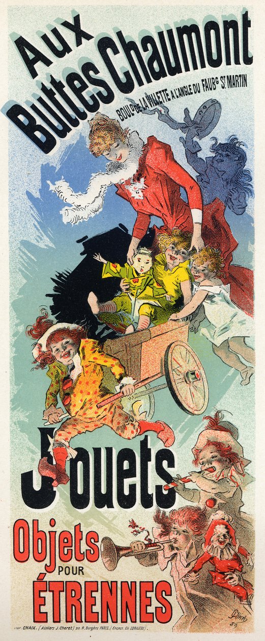 Livsstil. Buttes Chaumont-lekebutikken. Plakat av Jules Cheret, Frankrike, ca. 1890 (plakat) av Jules Cheret
