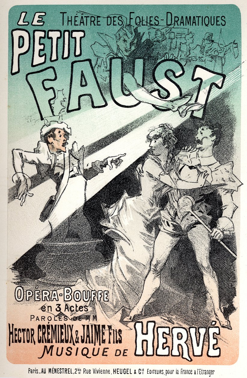 Musikk. Den lille Faust, operett av Herve. Plakat av Jules Cheret for en representasjon i Paris av Jules Cheret