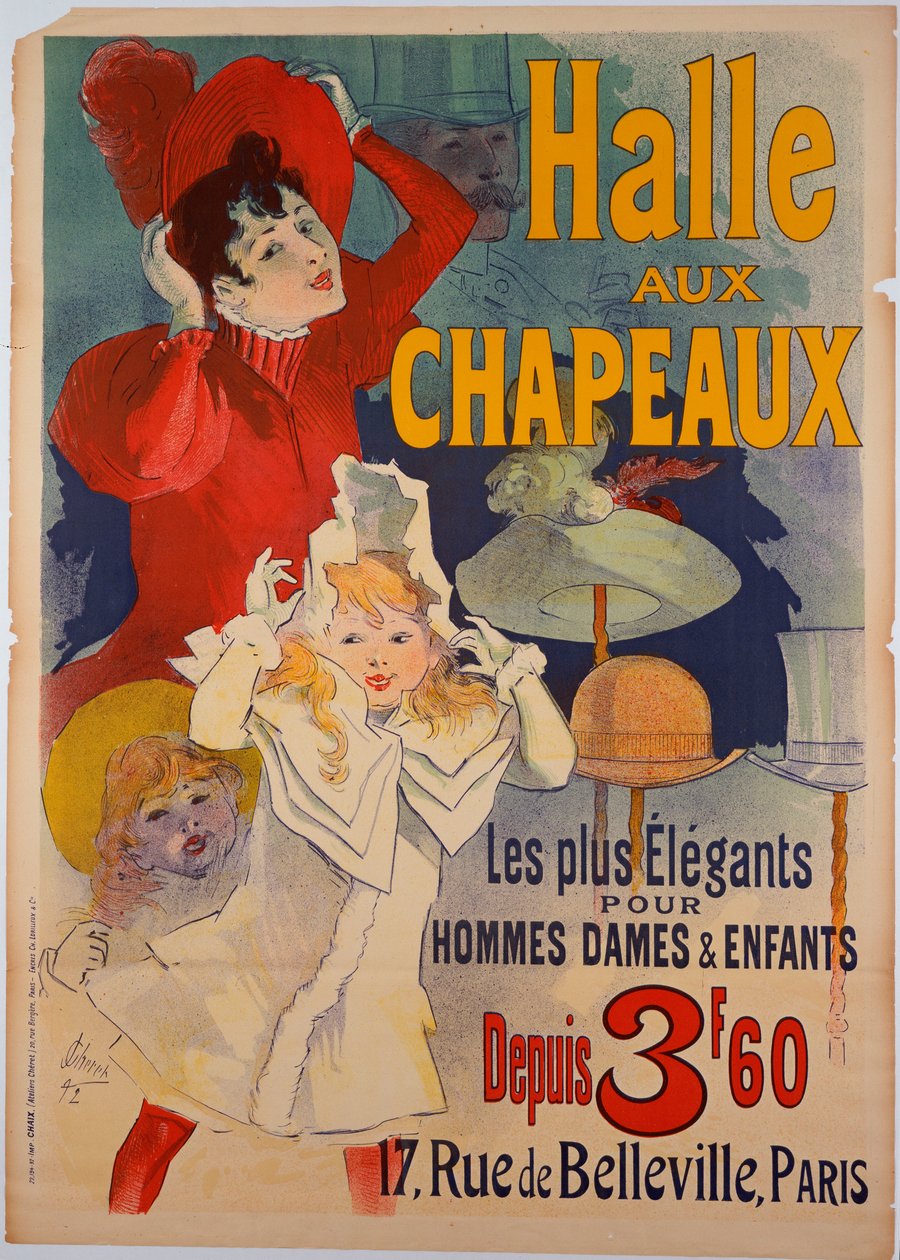 Plakatreklame "Hats Hall", ca. 1892 av Jules Cheret