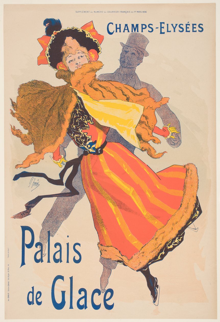 Plakat som reklamerer for Ispalasset, Champs Elysees av Jules Cheret