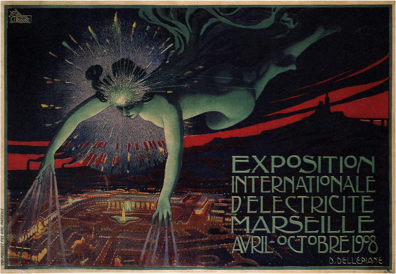 Plakat laget for den internasjonale utstillingen for elektrisitet i 1908 av Jules Cheret