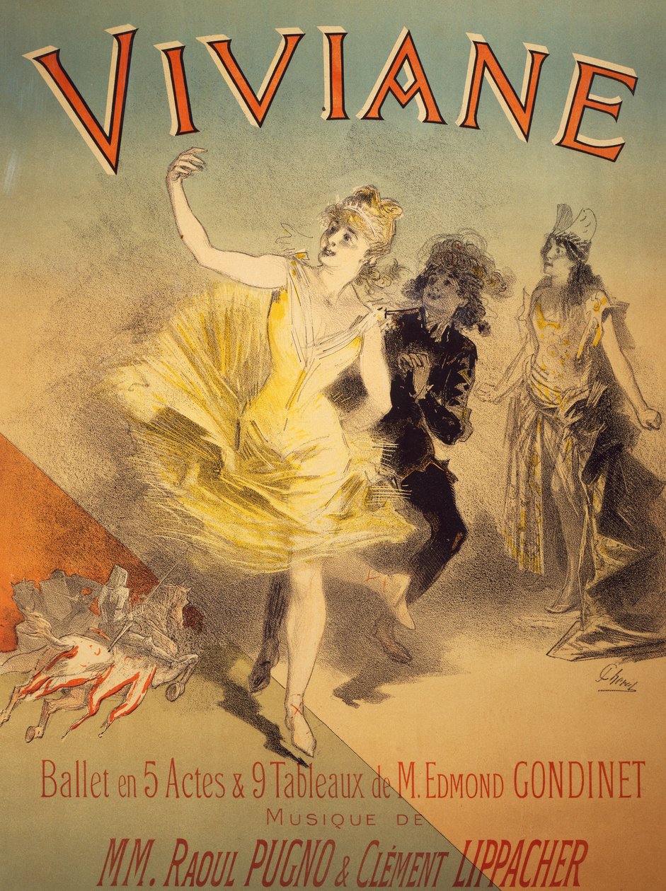 Plakat for Viviane, ballett av Edmond Gondinet, musikk av Raoul Pugno og Clement Lippacher av Jules Cheret