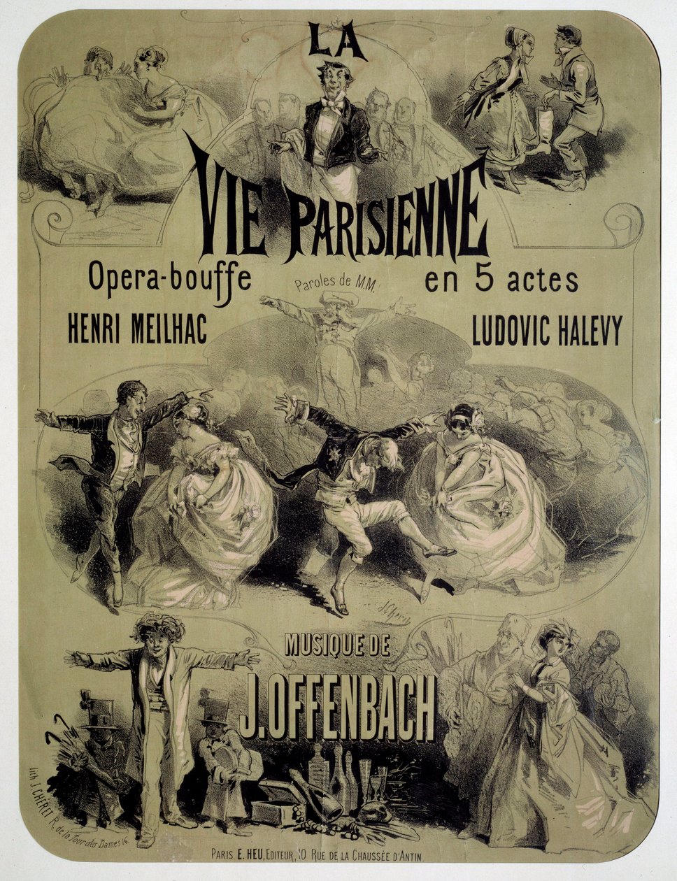Plakat for operamat "Parisian life" av Jacques Offenbach (1819-1880) av Jules Cheret
