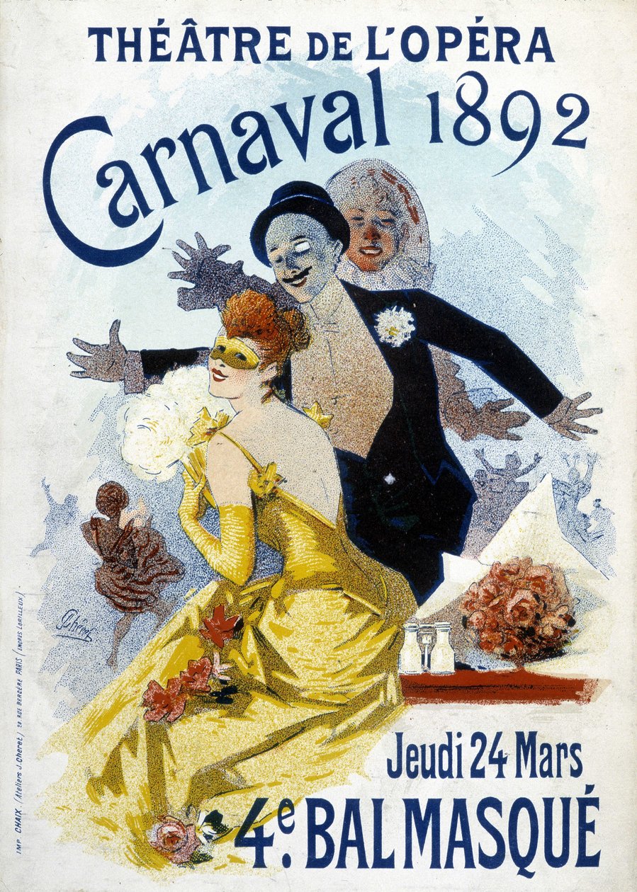 Plakat av Cherret for karnevalet i 1892 på operaen. av Jules Cheret