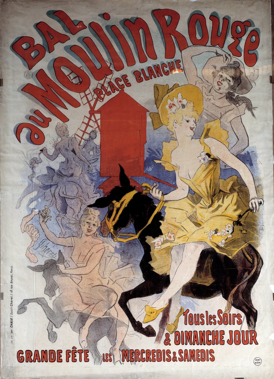 Rød mølle ball hvit plass. Plakat av Jules Cheret (1836 - 1932) av Jules Cheret