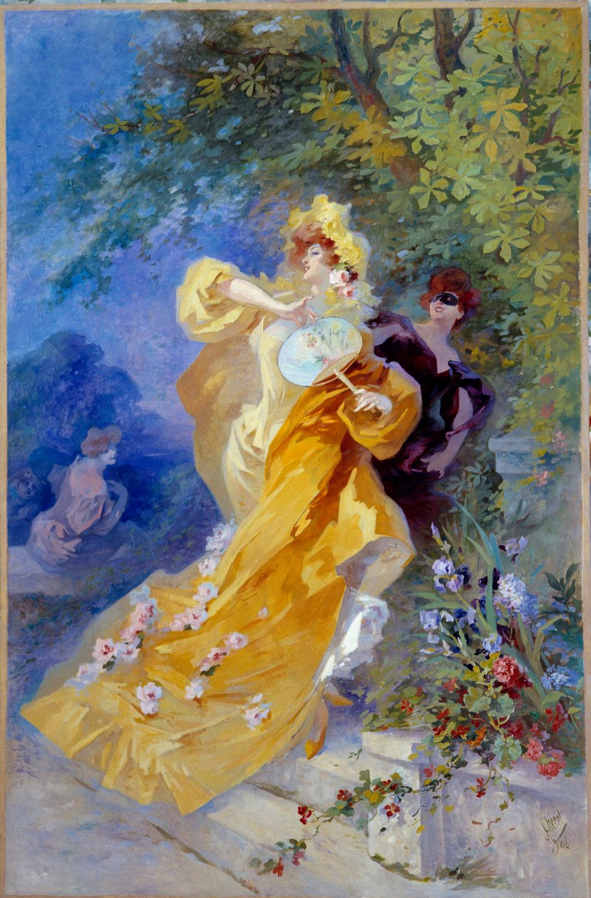 Det gule domino-maleriet av Jules Cheret (1836-1932) Nice fra 1900-tallet, Musee Cheret av Jules Cheret