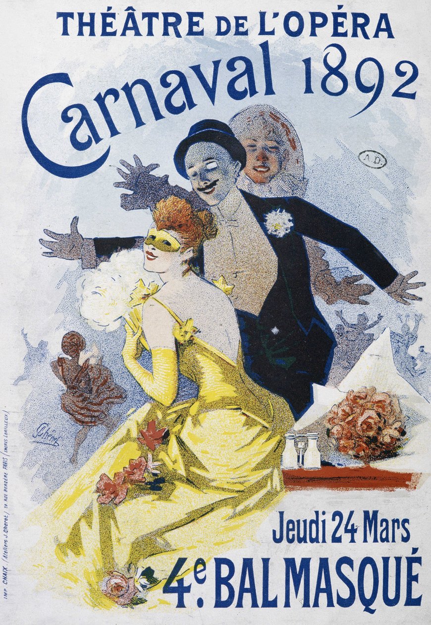 Theatre of the Opera: canarval of 1892, 4. ballmaske - plakat av Jules Cheret av Jules Cheret