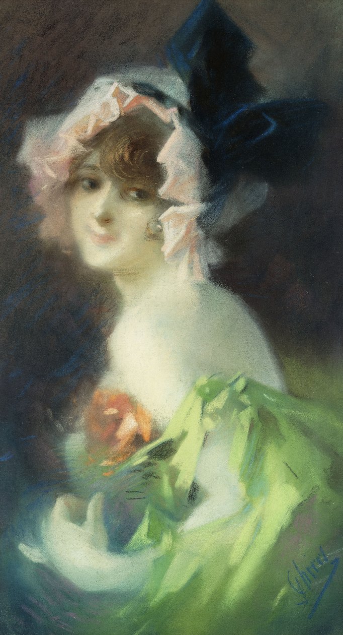 Kvinne med hansker; Femme aux Gants, av Jules Cheret