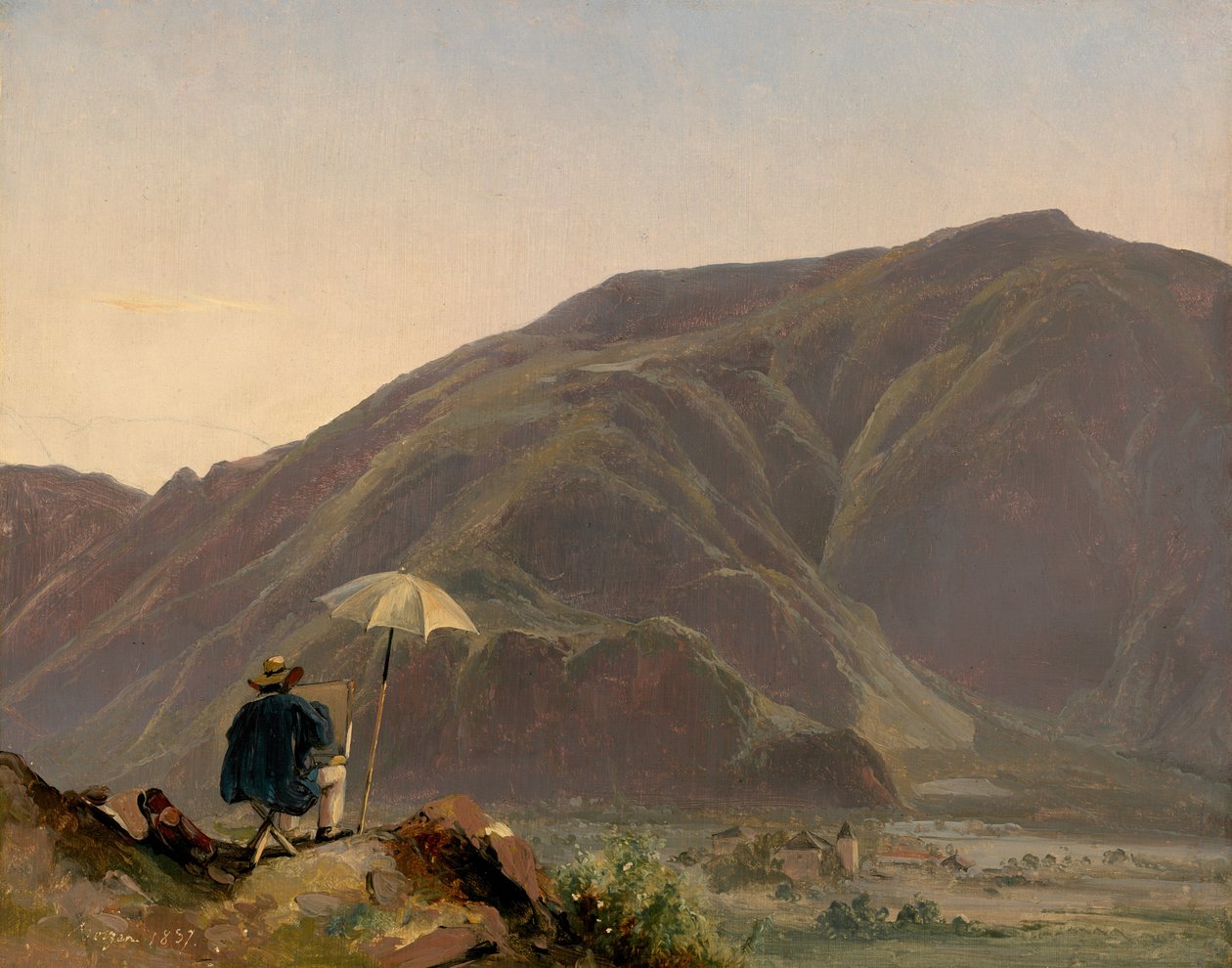 Utsikt over Bozen med en maler, 1837. av Jules Coignet