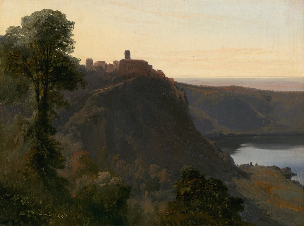 Utsikt over Lake Nemi, 1843. av Jules Coignet