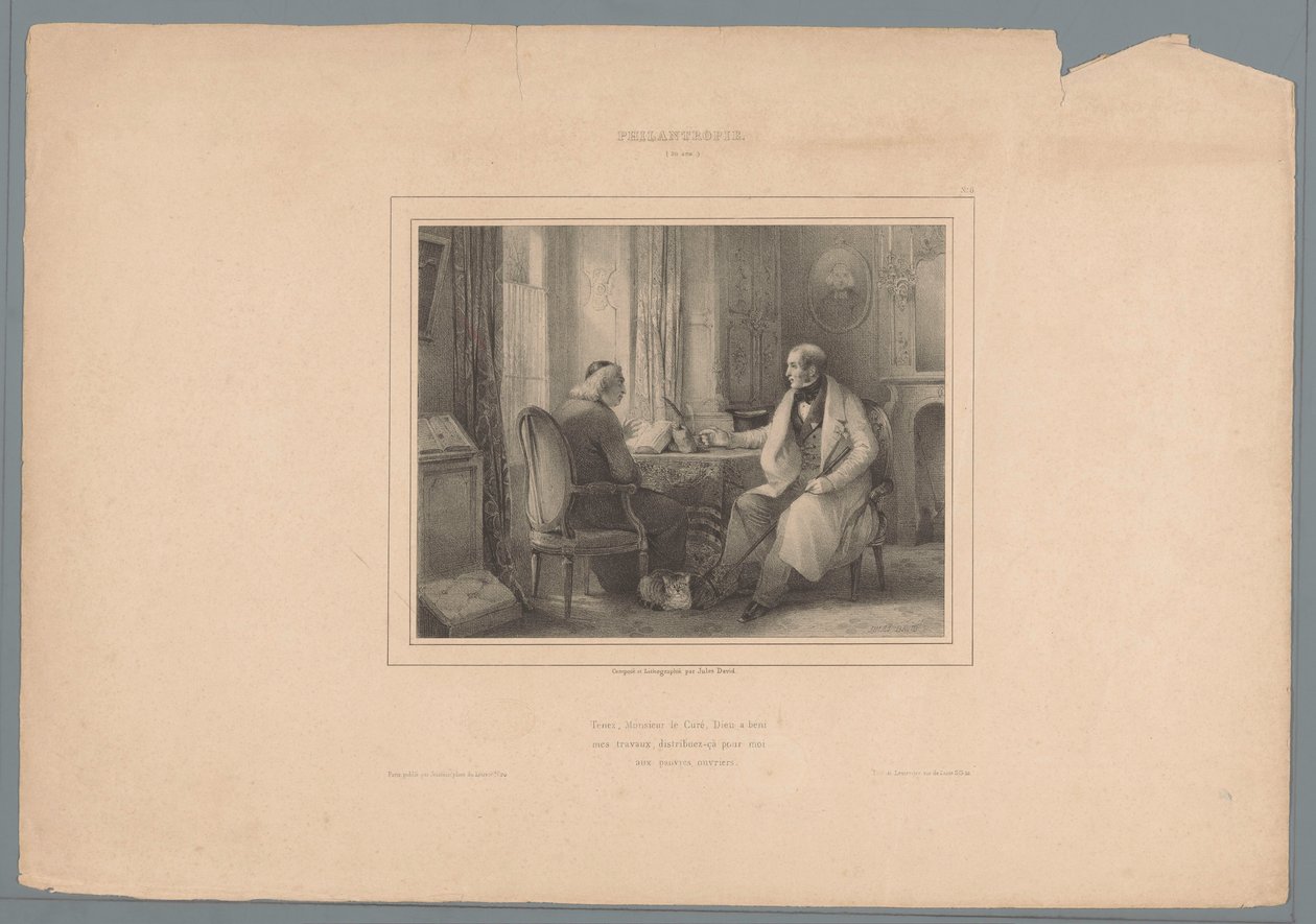 Filantrop i samtale med prest Filantropi (50 ans) (tittel på objekt) Dyder og laster (serietittel) Vice et Vertu, albummoral (...) (serietittel) av Jules  David