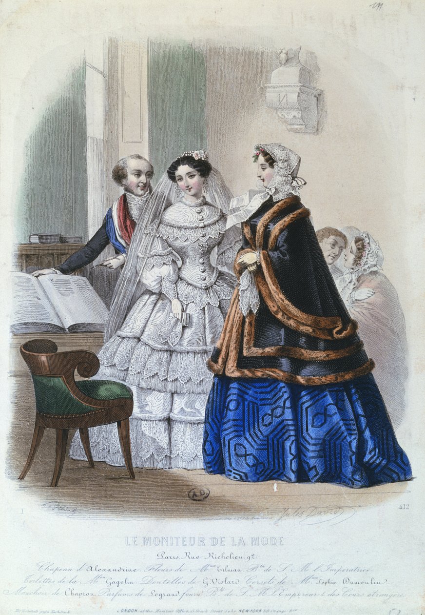 Brudekjole, motetallerken fra Le Moniteur de la Mode, 1854 av Jules David