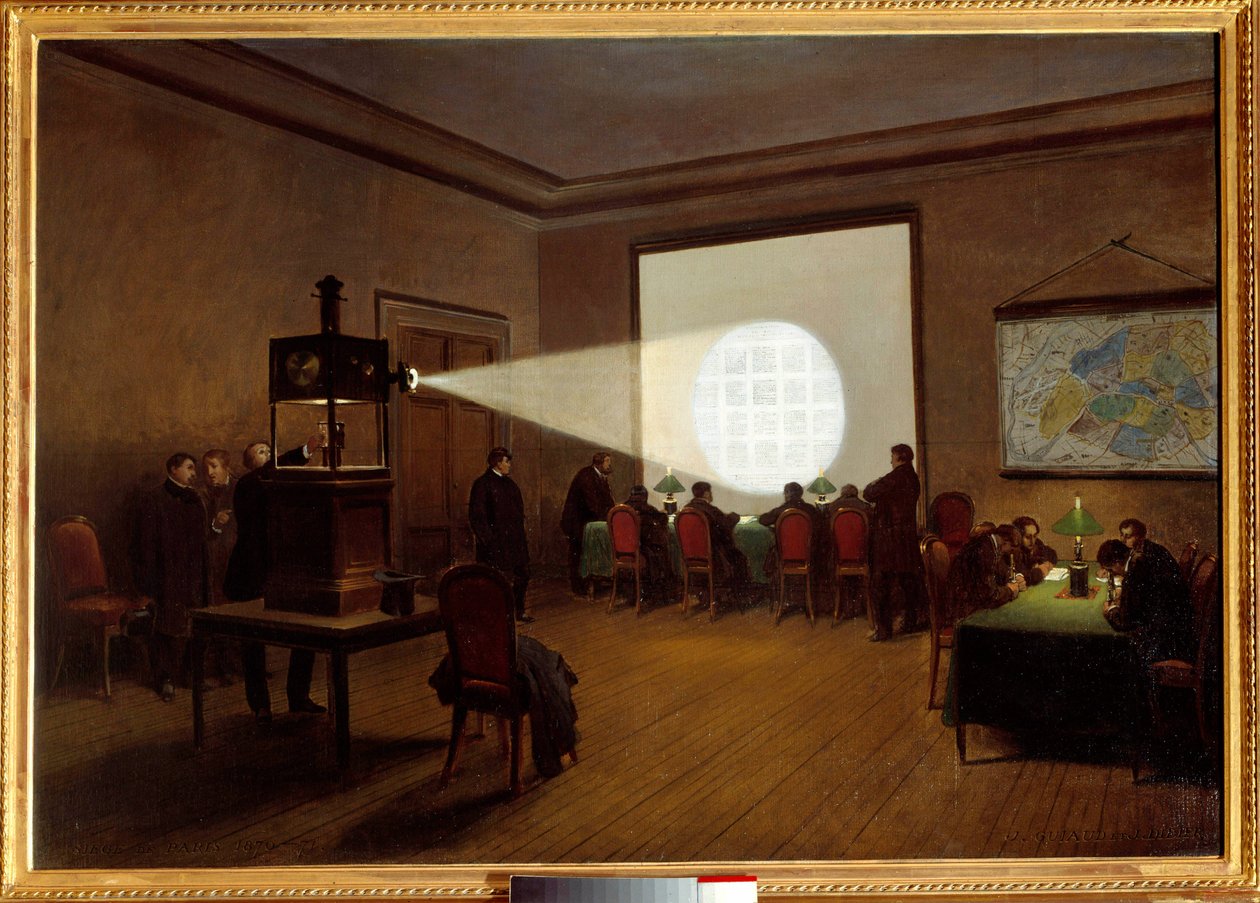 Visning av mikrofilmer på sentraltelegrafi i november 1870 Maleri av Jules Didier av Jules Didier