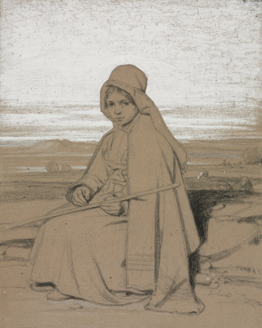 En sittende gjeterinne av Jules Dupré