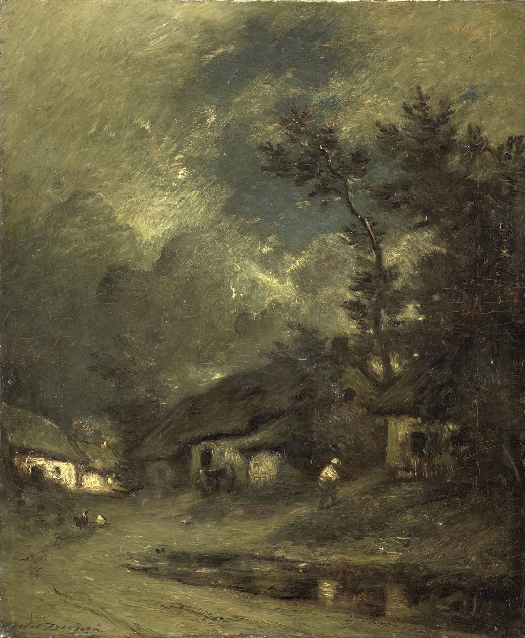 En landsby om natten av Jules Dupré
