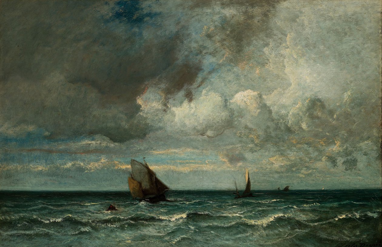 Bjeffer på flukt før stormen, 1870?75 av Jules Dupré