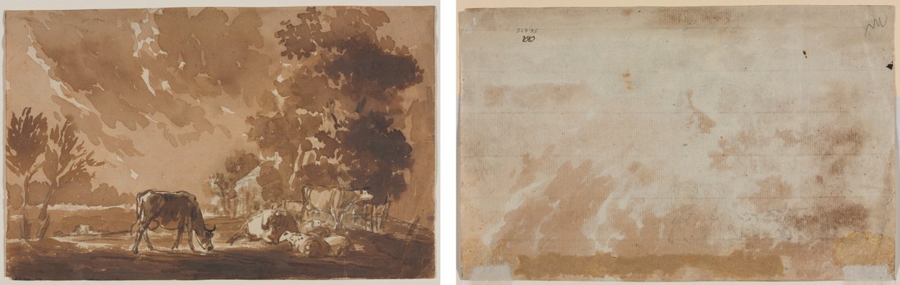 Landskap med storfe (recto) Storfe (verso) av Jules Dupré