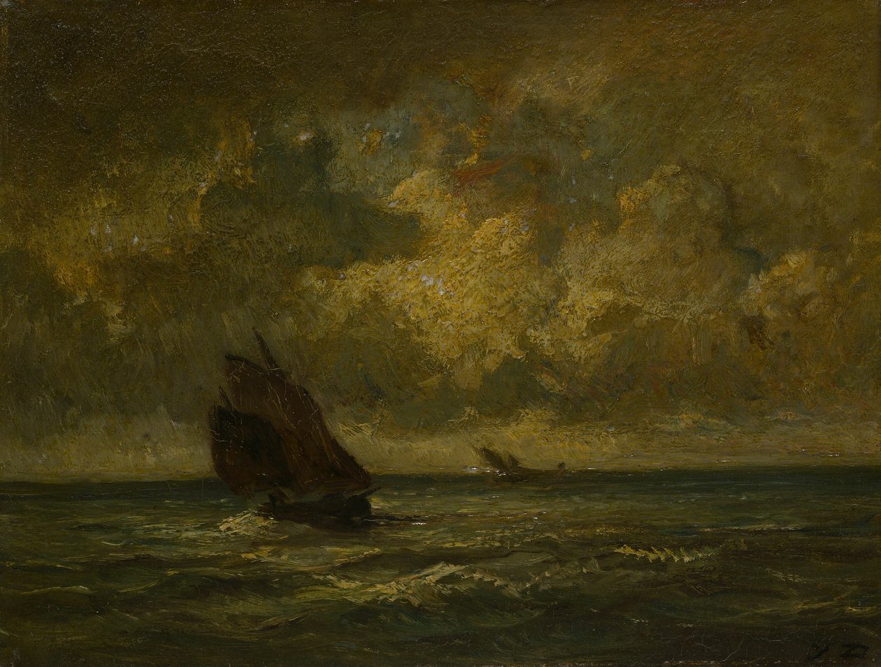 To båter i en storm av Jules Dupré
