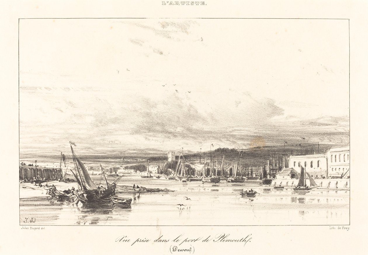 Utsikt i Plymouth Port av Jules Dupré