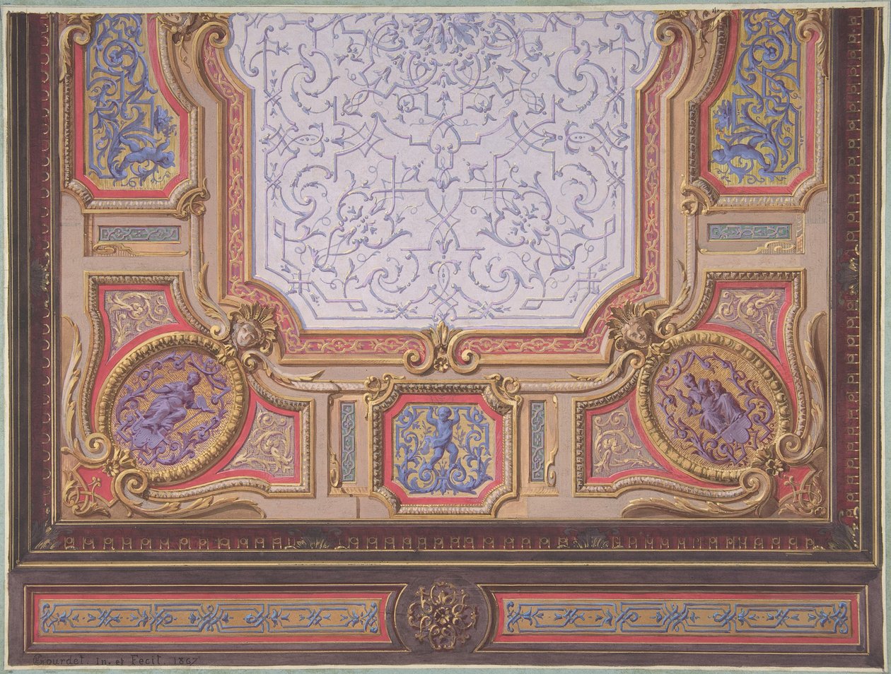 Design for Ceiling of Grand Salon, Hôtel Hope, 1867. Skapere: Jules-Edmond-Charles Lachaise, Eugène-Pierre Gourdet. av Jules Edmond Charles Lachaise and Eugène Pierre Gourdet