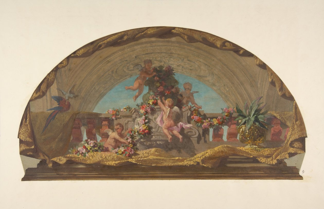 Design for dekorasjon av en Lunette på trappen, Hôtel de Pless, Berlin, andre halvdel av 1800-tallet Skapere: Jules-Edmond-Charles Lachaise, Eugène-Pierre Gourdet. av Jules Edmond Charles Lachaise and Eugène Pierre Gourdet