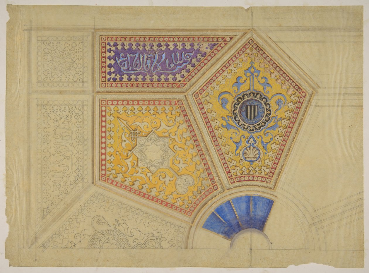 Design for malt dekorasjon av et innkapslet tak, andre halvdel av 1800-tallet. Skapere: Jules-Edmond-Charles Lachaise, Eugène-Pierre Gourdet. av Jules Edmond Charles Lachaise and Eugène Pierre Gourdet