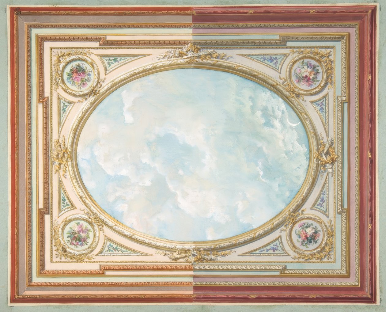Design for et tak av trompe loeil himmel av Jules Edmond Charles Lachaise