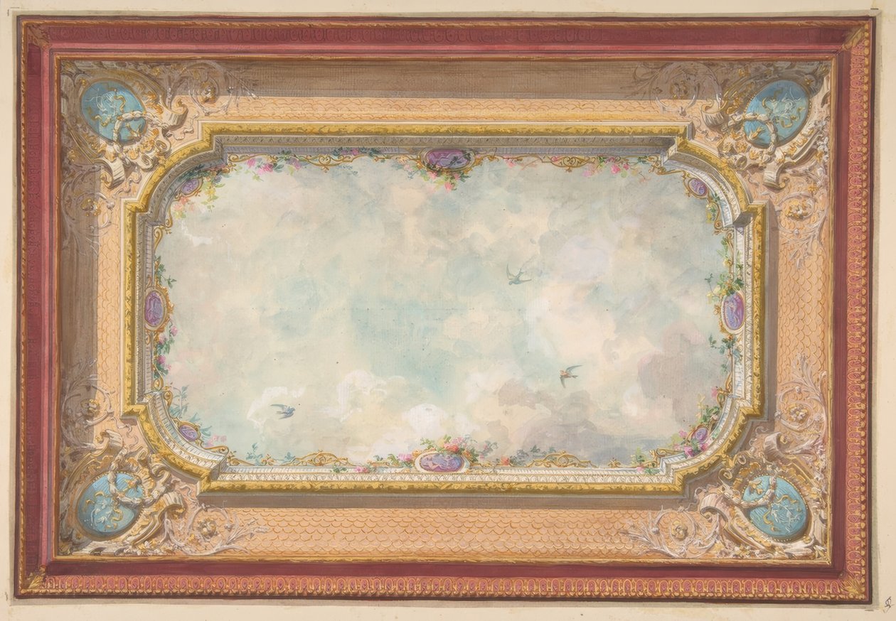 Design for et tak med trompe loeil sky av Jules Edmond Charles Lachaise