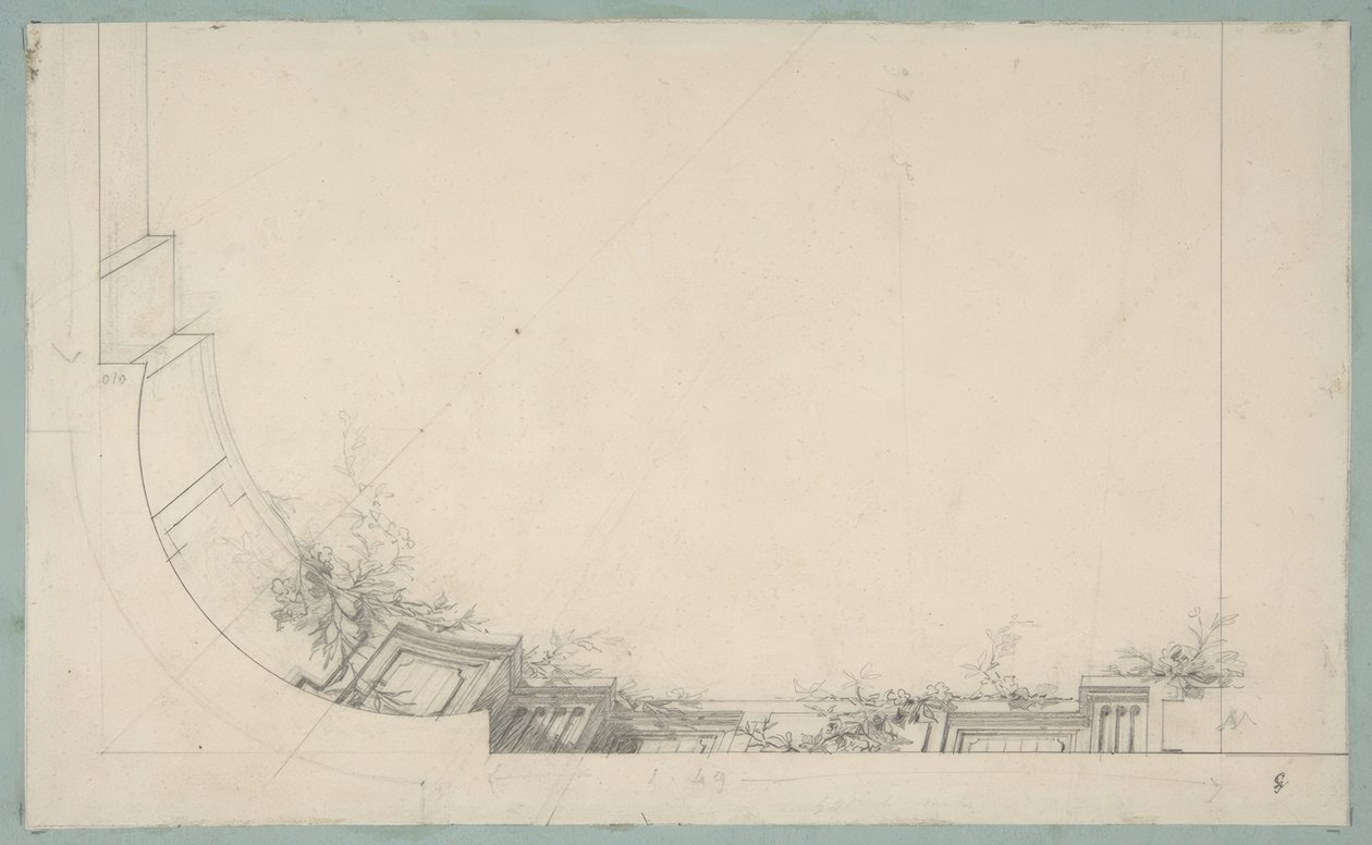 Delvis design for et tak dekorert med en trompe loeil balustrade av Jules Edmond Charles Lachaise