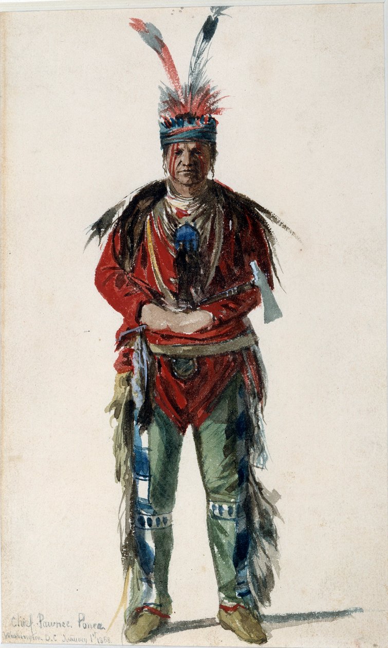 Indian of America: "" Footprint of an Indian Chief of the Pawnee Ponca Tribe" Litografi av Jules Emile (Jules-Emile) Saintin (1829-1894) 1858 La Rochelle, Musee du Nouveau Monde av Jules Emile Saintin
