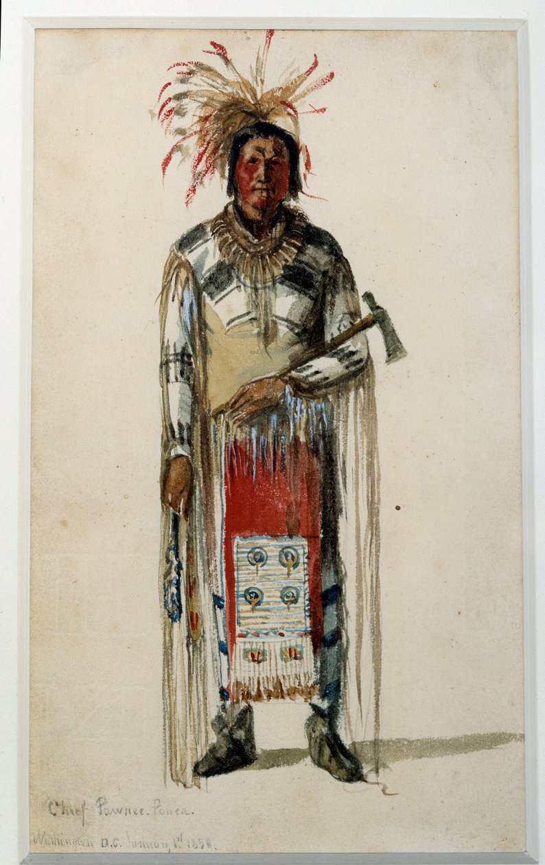 Indian of America: "" Footprint of an Indian Chief of the Pawnee Ponca Tribe" Litografi av Jules Emile (Jules-Emile) Saintin (1829-1894) 1858 La Rochelle, Musee du Nouveau Monde av Jules Emile Saintin