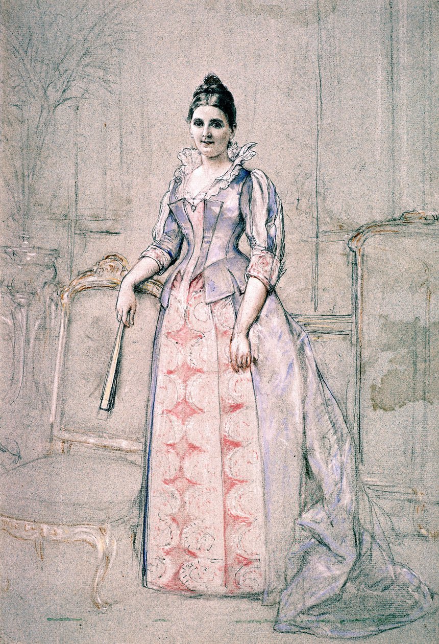 Portrett av fru Carnot iført en verdt kjole av Jules Emile Saintin