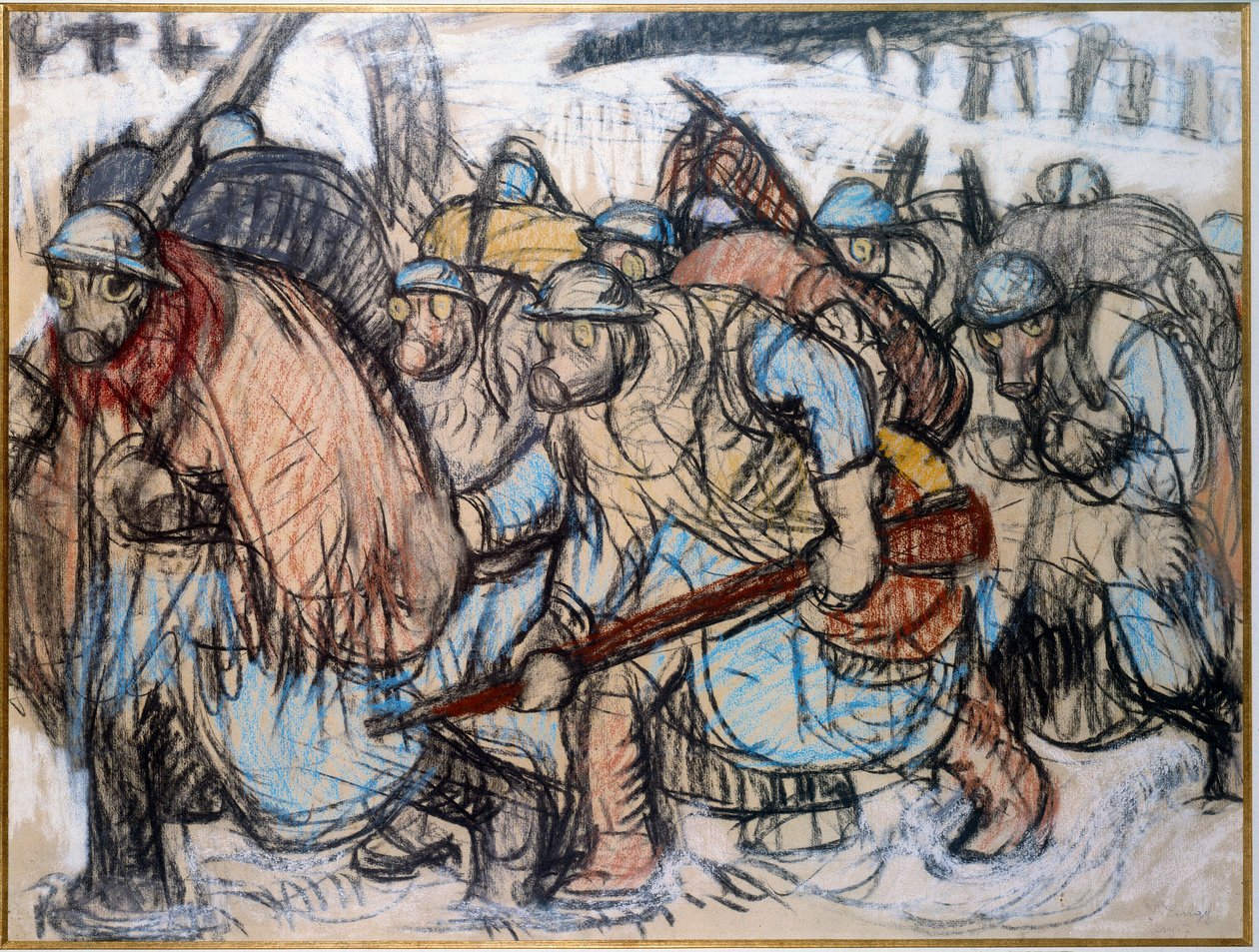Første verdenskrig: "" Soldater iført gassmaske "". Zingg, Jules Emile (1882-1942) av Jules Emile Zingg