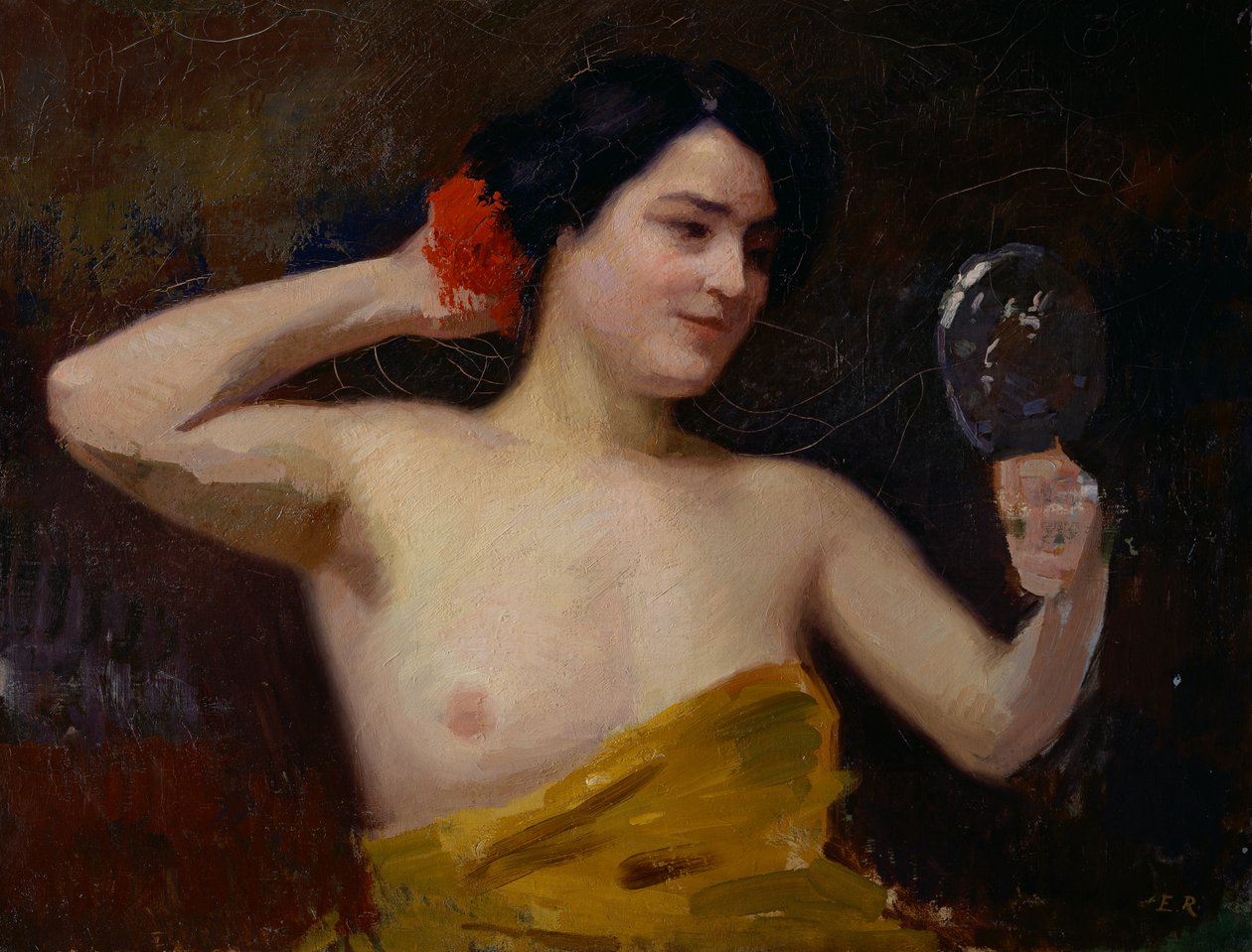 Kvinnelig naken (kvinne med speilet sitt) av Jules Ernest Renoux
