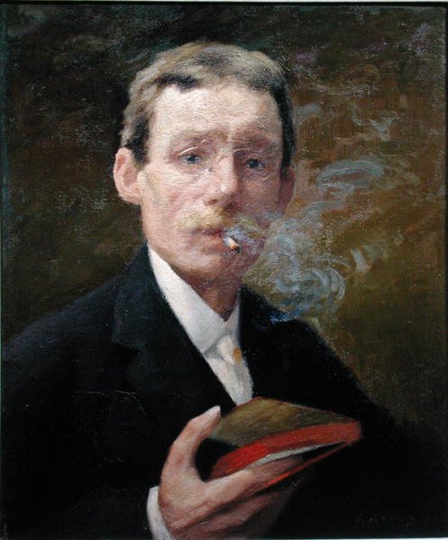 Selvportrett, røyking (grønt soverom) 1919 av Jules Ernest Renoux