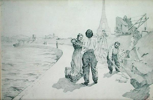 Utsikt over Seinebredden, Paris av Jules Ernest Renoux
