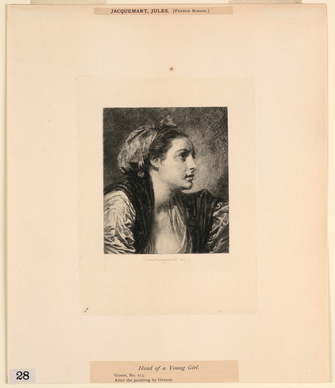 Head of a Young Girl, fra "Etchings of Pictures in the Metropolitan Museum, New York" av Jules Ferdinand Jacquemart