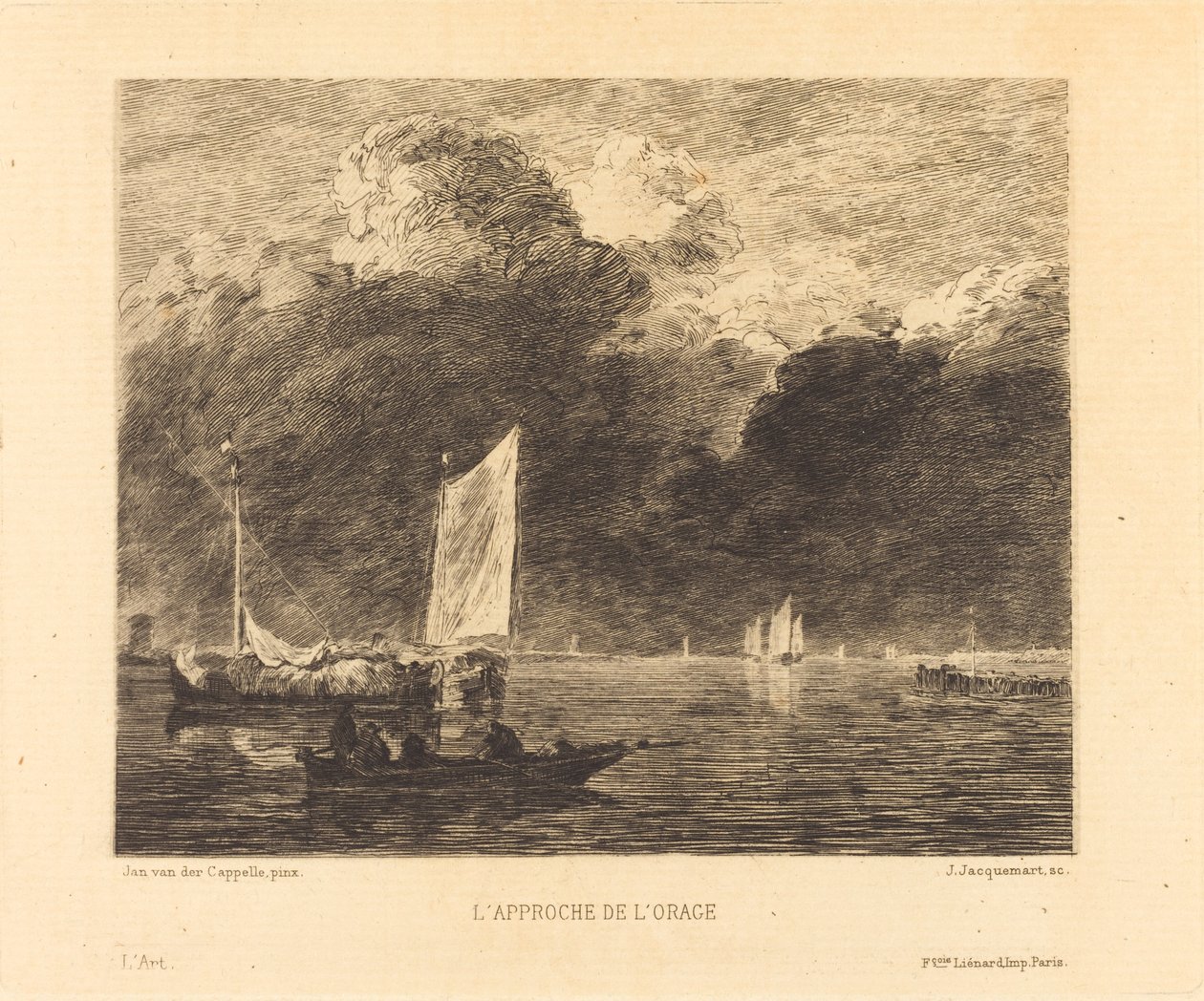 Stormens tilnærming av Jules Ferdinand Jacquemart after Jan van de Cappelle