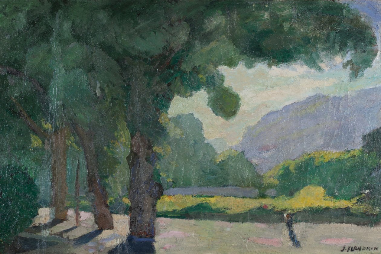 Grenoble, utsikt tatt fra Île Verte 1922 Olje på papp av Jules Flandrin
