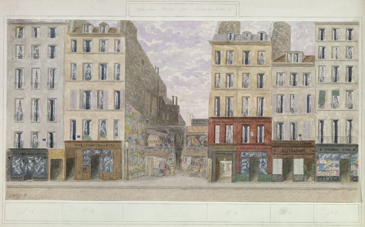 No.8 to No.16 rue du Four, Paris, Frankrike, 1893 (wc på papir) av Jules Gaildrau