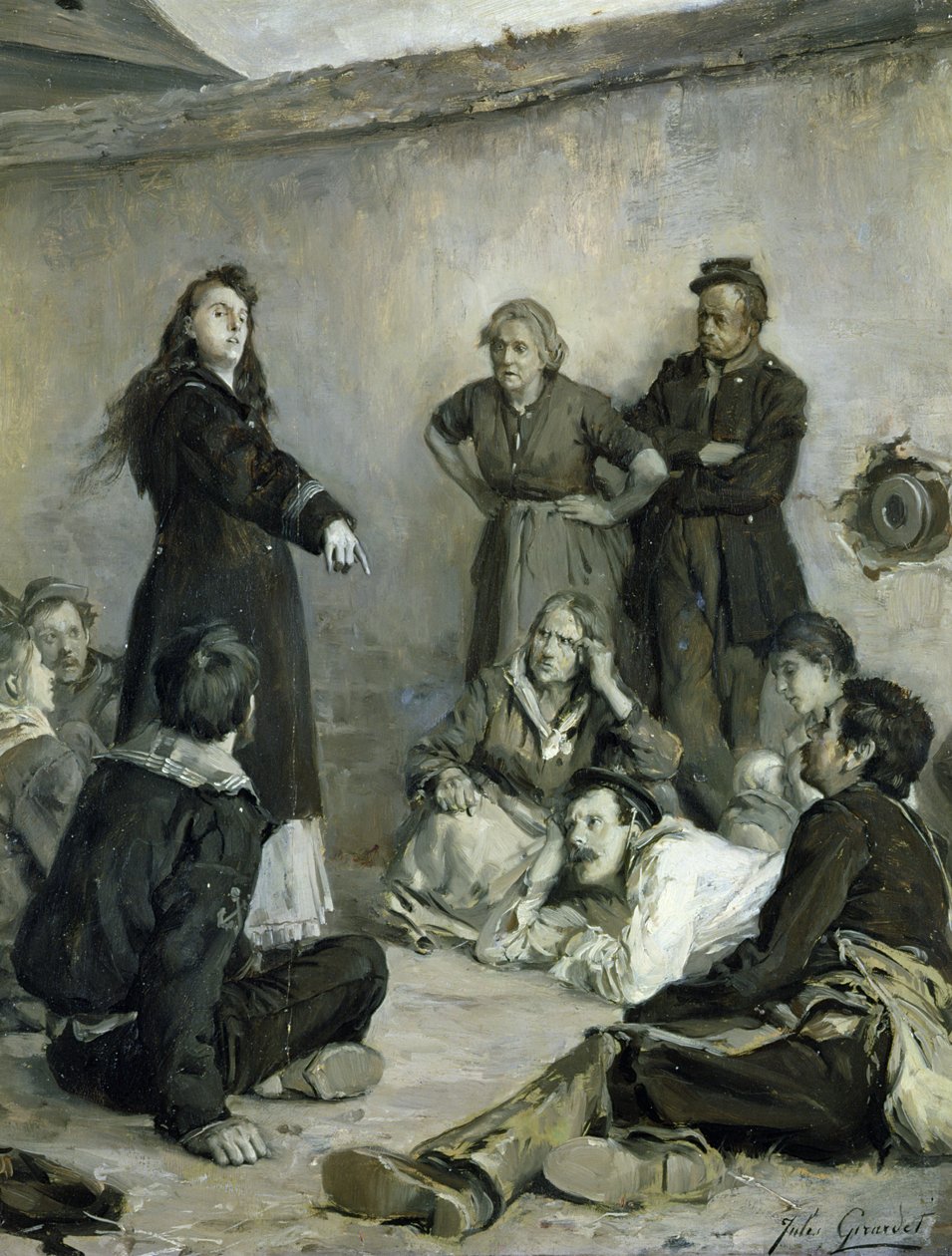 Louise Michel (1830-1905) Talking to the Communards (olje på lerret) av Jules Girardet