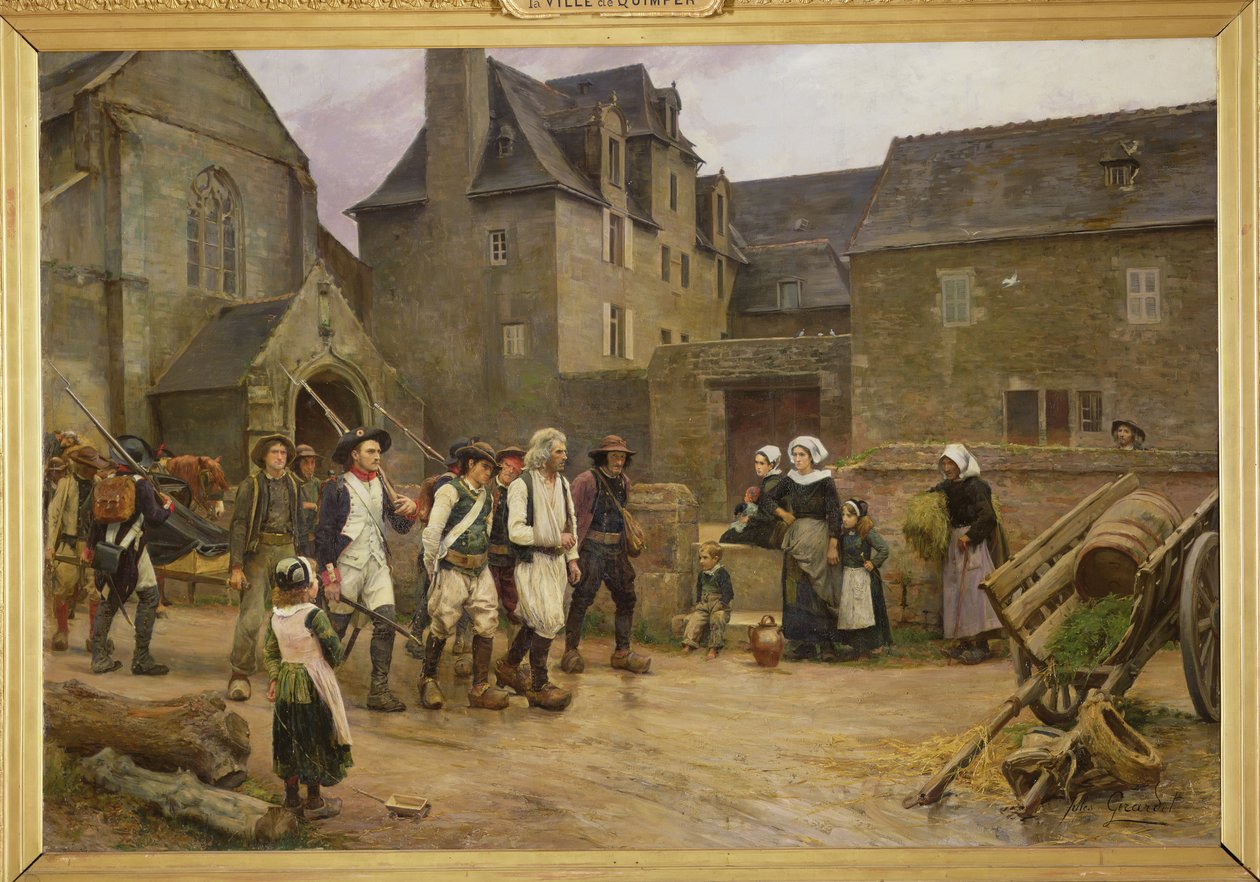 The Revolutionaryes of Fouesnant avrundet av nasjonalgarden i 1792, ca. 1886-87 (olje på lerret) av Jules Girardet